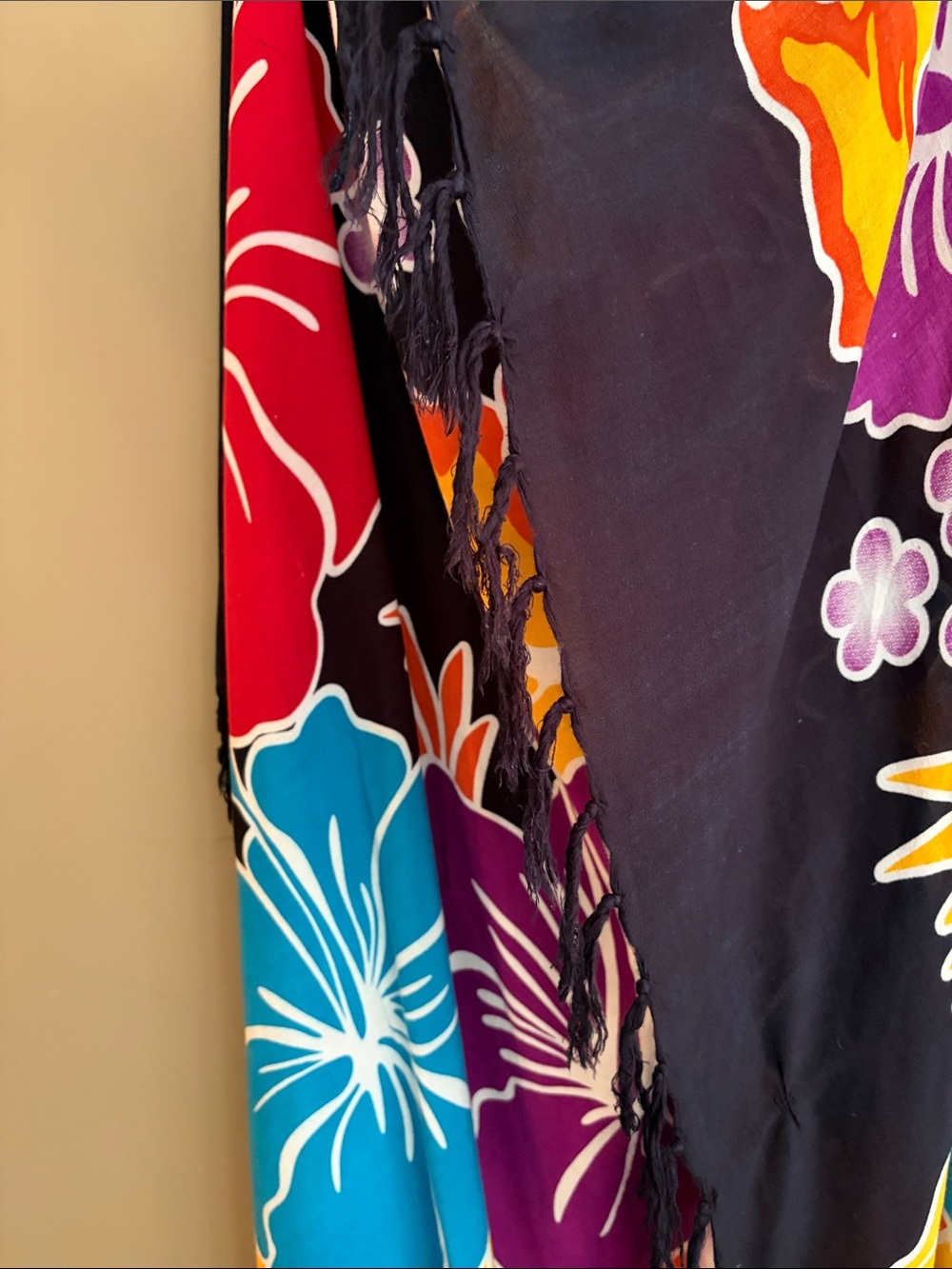 Vibrant Floral Beach Sarong — Black with Red, Purple Orange & Teal Flowers - Picture 7 of 7